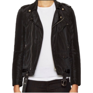 LFA BLACK Motorcycle Moto Puffer Bomber Silver Zipper Streetwear Jacket Coat